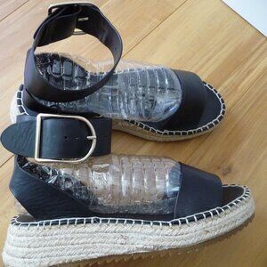 ZARA BLACK TRENDY COMFORTABLE LEATHER PLATFORM ESPADDRILLE SANDALS NEW SIZE 38